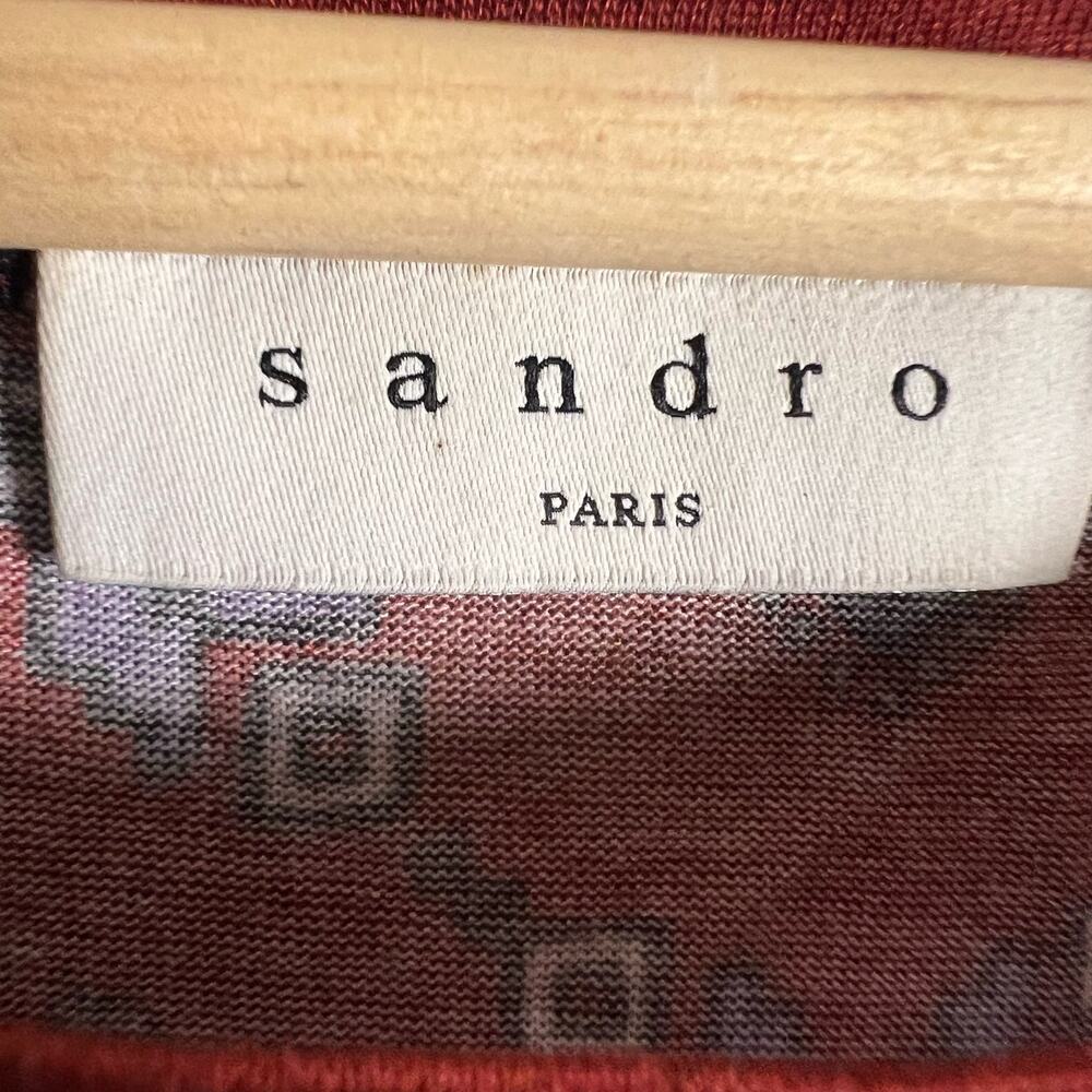 Sandro Red Geometric Print Tie Front Short Sleeve Blouse Size 2 - Picture 8 of 8